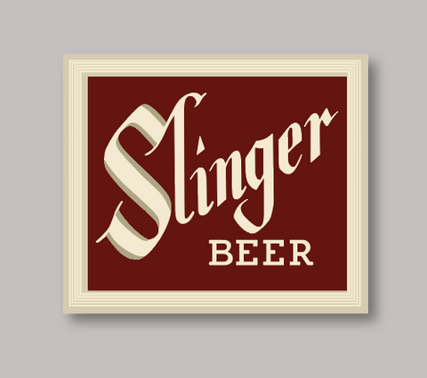 Decal - Slinger Storck Brewing - Slinger Beer Decal Burgundy and Light Gold